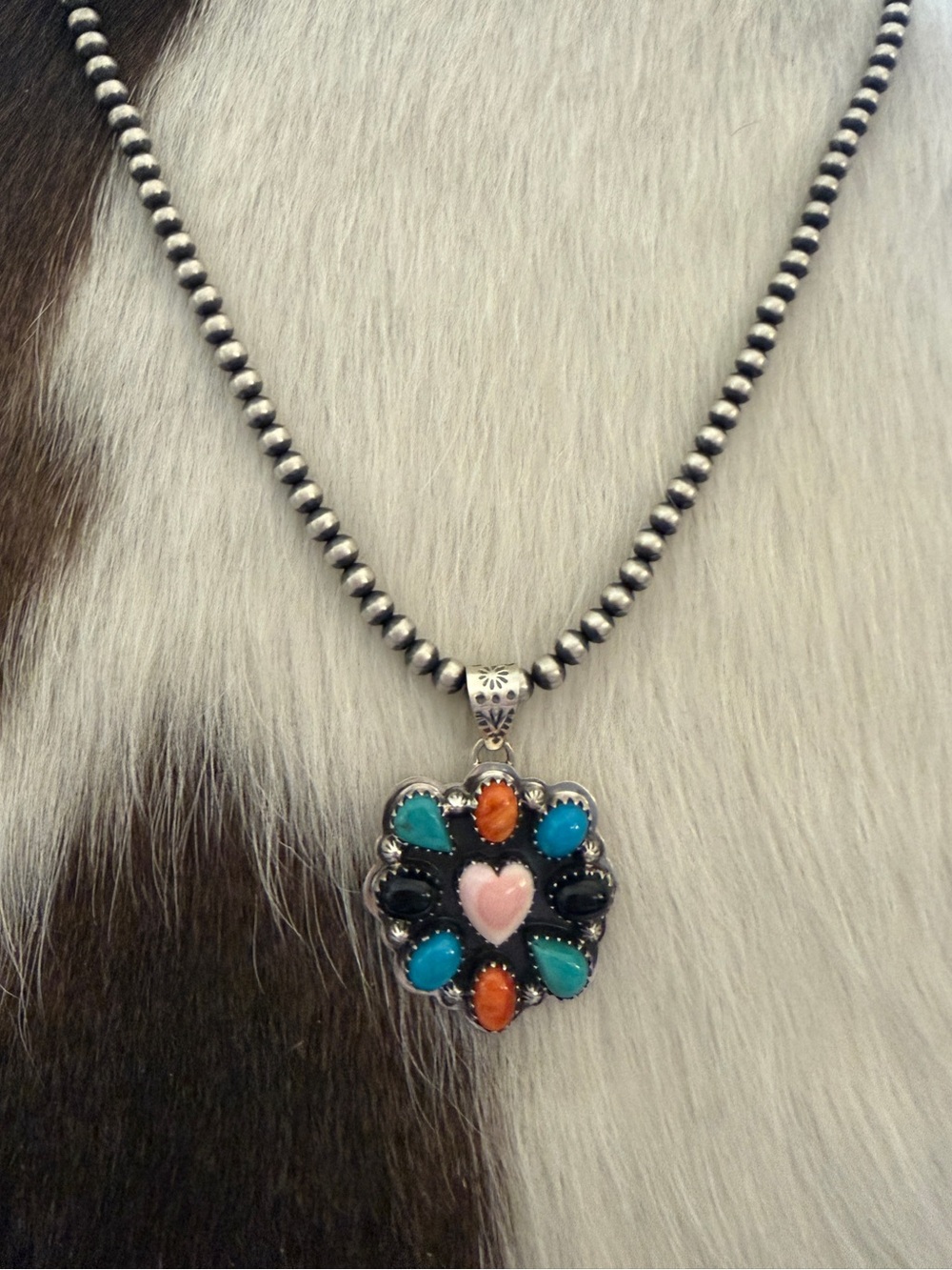 ❤️ MultiStone Turquoise Spiny Oyster Pink Conch Onyx Statement Pendant 12.3 Gms - Picture 3 of 13